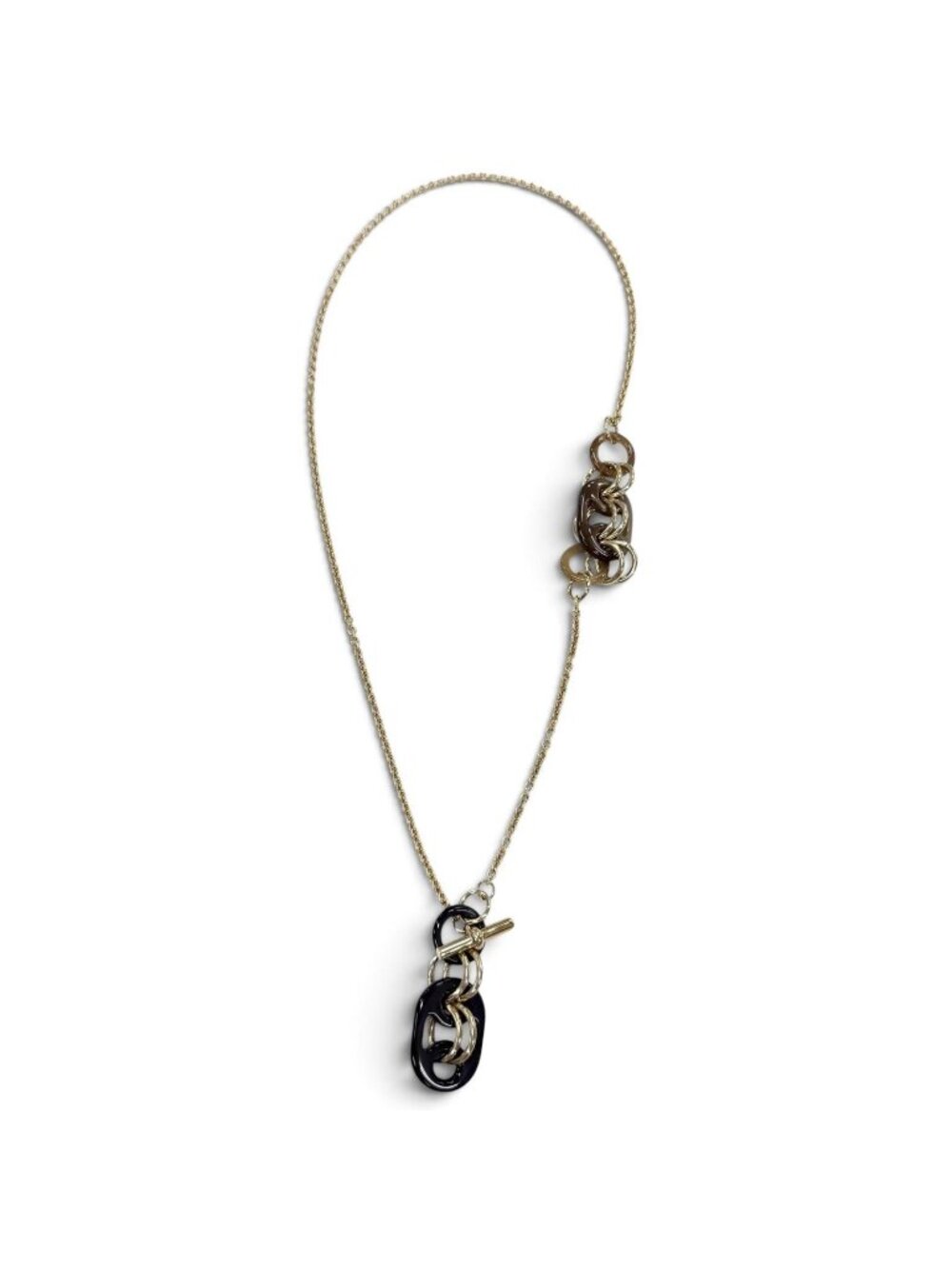 Hermes Pendant Liddy PM Buffalo Horn Chain Necklace Gold Brown